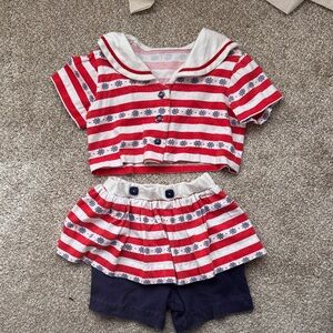 Vintage Nautical Outfit Sailor Collar Stripe Set | 80s 90s Girls Skort Set